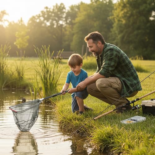Yeahmart Fishing Landing Net with Telescopic Aluminum Handle Pole, Collapsible Nylon Mesh Minnow Fish Net for Saltwater & Freshwater, Portable Fishing Gear for Kids, Men, Women, Extends 21-75 Inches - style: 50" Full Length (3 Sectional Handle)