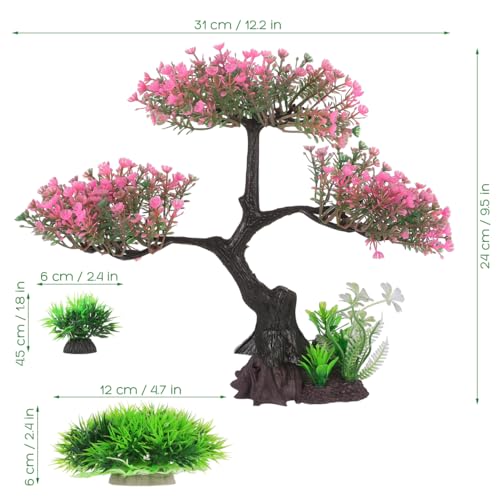 Beaupretty 1 Set Artificial Aquarium Plants Pink Cherry Blossom Tree Decor Fish Tank Tree Decorations Plastic Realistic-Plants Turtle Tank Plants Aquatic-Plants Grass Flowers