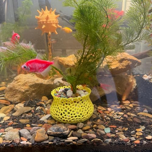 HOZOE Aquarium Submerged Plant Pot, Underwater Plant Anchor, Fish Tank Aquatic Plante, Aquarium Landscaping Decoration, Decorative Accessories - 2-Piece Set (Yellow) - color: Yellow