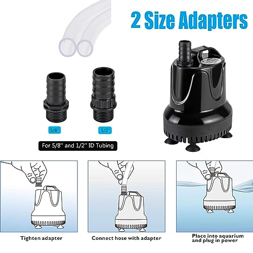 hygger 215 GPH Quick Water Change Aquarium Pump Submersible Fountain Water Pump Fish Tank Pond Drain Transfer Pump with 2 Adaptors