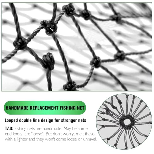 Dovesun Fishing Net Fish Landing Net Foldable Fishing Replacement Net for Freshwater Saltwater Fishing Net Replacement Netting Green/Black 2 Colors Handle/Frame Not Included - color: Black, size: 31.5" dia-43.3" depth(98.87" Circumference)
