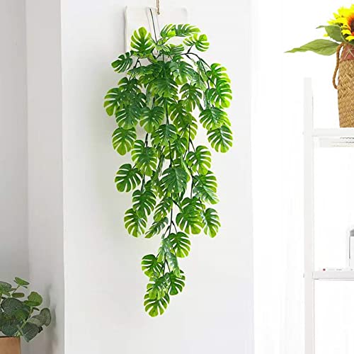 GBESTWOOW Artificial Monstera Hanging Plant Fake Turtle Greenery Vine for Tropical Party Decorations Holiday Greenery Decor - 2pcs - size: 29-inch