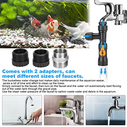 Aquarium Fish Water Changer Replacement Faucet Nozzles Pump with 2 Faucet Adapters Aquarium Pumps Filters Aquarium Water Changer Vacuum Parts Fish Faucet Adapter
