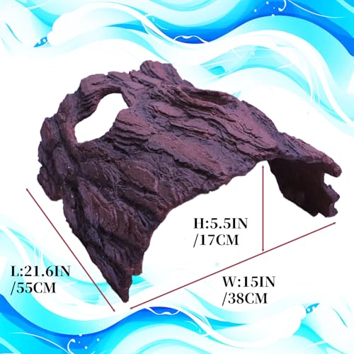 Pine Bark Fish Cave, Camouflage Hiding Shelter for Koi Pond, Realistic Underwater Sanctuary to Protect Fish from Herons - color: Brown