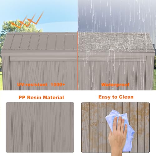 PatioZen 180 Gallon Resin Deck Box, Lockable Patio Outdoor Storage Box for Furniture, Garden Tools and Tools Storage, Waterproof Outside Storage Boxes - Grey - color: Grey, size: 180 Gallon