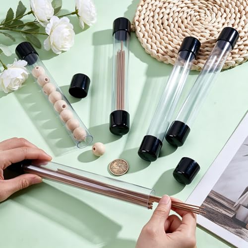 NBEADS 5 Pcs Clear Plastic Tubing with Caps, 8.07x1.1 Inch Transparent Rigid Storage Tubes with1 Sheet Stickers for Crafts Storage Plumbing Aquarium DIY Projects
