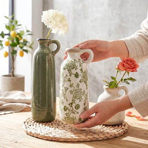 Ceramic Vase Set, 3Pcs Flower Vases for Modern Boho Farmhouse Decor, Decorative Vases for Pampas Grass & Dried Flowers, Distressed Finish - color: A