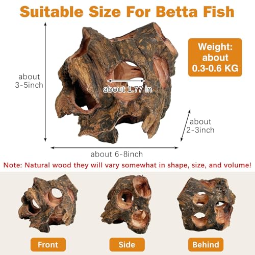 PINVNBY Betta Fish Cave Natural Wood Betta Fish Hideout for Aquarium Fish Tank Decorations Hideout Betta Fish Accessories Habitat Shelter for Crayfish Shrimp and Other Aquatic Pets