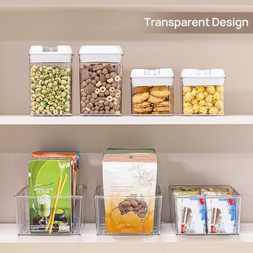 Vtopmart 8 Pack Food Storage Organizer Bins, Clear Plastic Bins for Pantry, Kitchen, Fridge, Cabinet Organization and Storage, 4 Compartment Holder for Packets, Snacks, Pouches, Spice Packets - style: 8pack