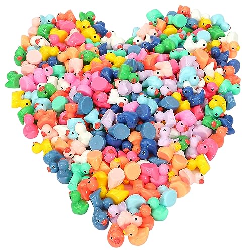 GADIEDIE 260Pcs Mini Resin Ducks,Miniature Figures Fairy Garden Duck,Tiny Resin Duck for Home Hide Prank Game Dollhouse Decor Aquarium Potted Miniature Landscape Ornament - style: Mini Multicolor 260PCS