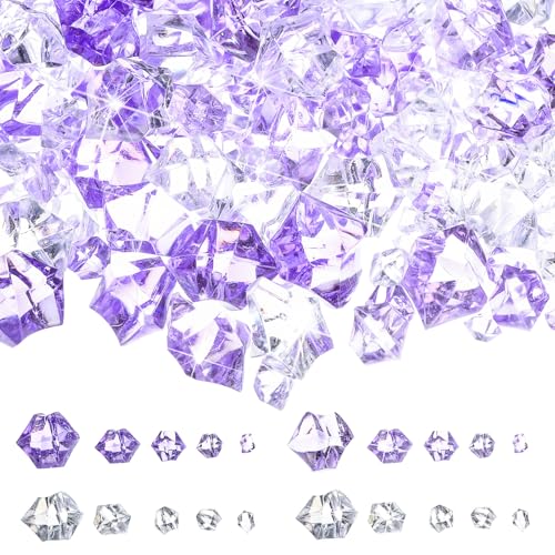 Syhood 570 Pcs 5 Sizes Purple and Clear Fake Crushed Ice Rocks Violet Acrylic Diamonds Plastic Gemstones Treasure Crystal Gems for Vase Fillers Table Scatter Centerpieces Wedding Decoration - color: Gradient Purple
