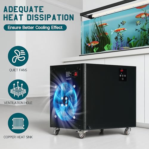 Albott 132 Gal Aquarium Water Chiller, 1/2 HP Fish Tank Chiller with Water Pump & 2 Pipes, Quiet Compressor Aquarium Cooler for Axolotl, Coral, Shrimp Tanks & Hydroponics, 110V Black - size: 1/2 HP