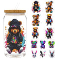 UV DTF Cup Wrap for 16oz Glass, 12 Sheets Street Style Bear Transfer Stickers, Rub on Transfers for Cup Tumbler - style: Street Style Bear