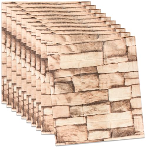30 Pack 3D Wall Panels Peel and Stick, Waterproof Foam Stone 3D Wallpaper, Self Adhesive Foam Wallpaper for Bedroom Bathroom Kitchen (13.7 * 15.1in) - color: Rock Brick, size: 30 PACK