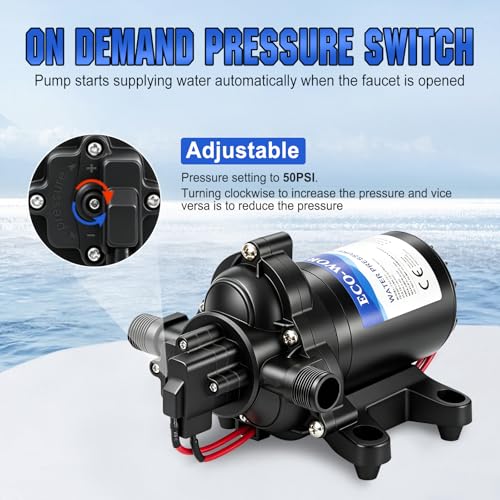 ECO-WORTHY RV Water Pump 12Volt 3.5GPM 50PSI 12V Fresh Diaphragm Pump with Pressure Switch and Self-Priming for RV Yacht Garden Sprayer Food Truck - size: 3.5GPM-50PSI-12V-Barbed Hose Adapters