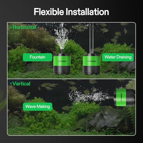 VIVOSUN 210 GPH 10W Submersible Water Pump, with Adjustable Water Flow, 4.9ft Tubing, Additional Ceramic Shaft, and Outlet Adapters, for Fish Tanks, Aquariums, Hydroponics, Fountains - size: 210 GPH