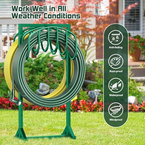 HeroicLion Garden Hose Holder Holds 2 x 151FT Hoses, Heavy-Duty Metal Freestanding Hose Stand with Stable Base, Rustproof Water Hose Holders for Outside Yard Lawn Farm, Green - color: Green-36.6 inch Height