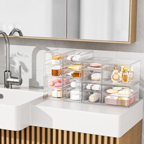 YFXCVSL Acrylic Makeup Organizer with 31 Drawers, 6 Pack Clear Storage Drawers, Bathroom Makeup Organizer for Palettes, Cosmetic, and Beauty Supplies,Ideal for Vanity, Cabinet,Desk Organization - size: 31 Drawers