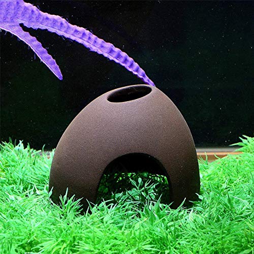 Ceramic Aquarium Hideout Cave, Betta Fish Tank Decor with Dual Openings, Breeding & Hiding Cave for Shrimp, Cichlid, Small Frog, Reptiles, Natural Aquascape Decoration