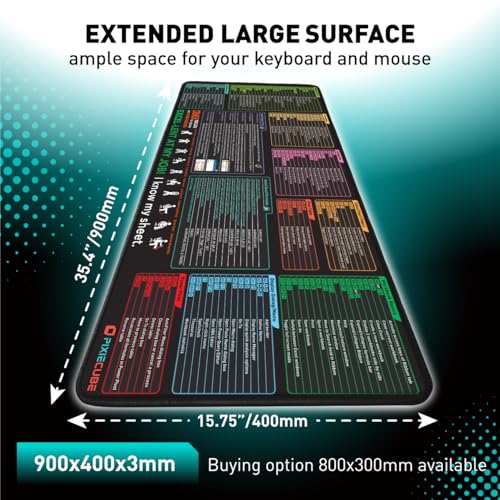 Pixiecube Excel Shortcut Keys Mouse Pad - Extended Large XXL Cheat Sheet Gaming Mousepad | PC Office Spreadsheet Keyboard Mat | Non-Slip Stitched Edge - color: Excel Shortcuts, size: 35.4L x 15.7W inches