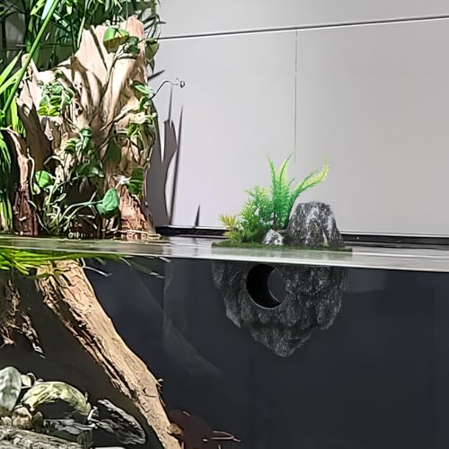 VICASKY Floating Aquarium Decoration Realistic Rock Fish Tank Ornament Hideout Shelter for Fish with Durable Moss Island Design 6.29X4.72X3.14In
