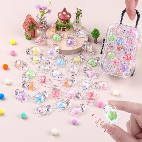 Anboor 30PCS Small Resin Turtle with 1 Pc Suitcase Boxes, Luminous Mini Resin Animals to Hide Sea Turtles Glow in The Dark Figurines for Fairy Garden Dollhouse Aquarium Decor (Sequins) - style: 30 Pcs Sequins
