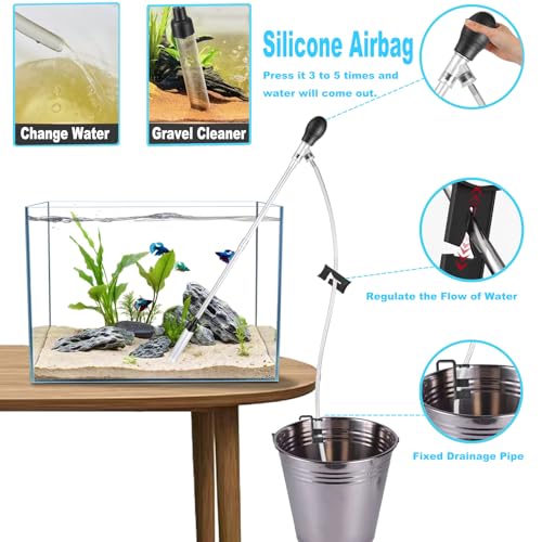 Aquarium Gravel Cleaner 6Ft Hose Silicone Airbag Fish Tank Water Changer Gravel Vacuum Adjustable Length ABS(for 5~20Gal Tank)