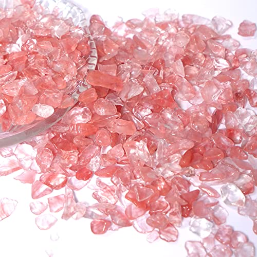gemshan 2lb Cherry Quartz Chips Natural Crushed Crystal Chip Bulk 7mm-9mm Tumble Healing Crystal Stone for Aquarium Vase Plant Decoration Jewelry DIY - color: Cherry quartz
