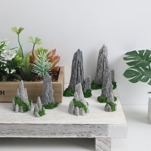 VOSAREA 8pcs Mini Rockery Small Bonsai Rockery Figurines Resin Statues Landscape Fake Mountain Outdoor Garden Ornament