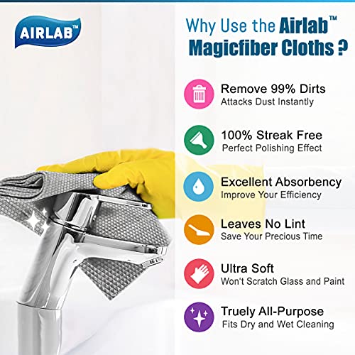 Airlab Streak Free Miracle Cleaning Cloths Easy Clean Nanoscale, Pack of 8, 12'' x 16'', Microfiber Polishing Windows Glass Lint Free Rags Stainless Steel Car Kitchen Reusable - color: Blue & Grey, Pack of 8