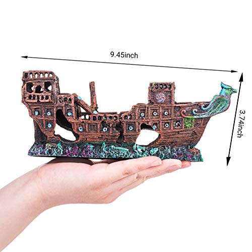 Aquarium Pirate Ship Decorations - Fish Tank Ornaments, Resin Material Shipwreck Decor, Eco-Friendly for Freshwater & Saltwater Aquariums - color: Pirate Ship