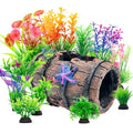 CousDUoBe Fish Broken Barrel Decor Fish Tank Decorations Betta Fish Tank Accessories,Starfish Barrel x 1pc, Aquarium Plants x 11pcs - size: 12 Pcs