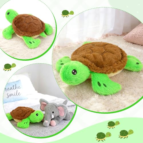 Turtle Stuffed Animal, Small Weighted Plushies Soft Sea Turtle Plush Toy, Cute Plushies Huggable Birthday Gift for Kids Boys Girls,10inch 0.8lbs - color: Green and Brown, size: ['10 inches (25 cm)']
