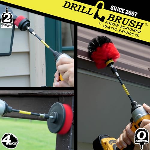 Stiff Bristle Power Scrubber Kit with Extension - Pressure Washer Surface Cleaner Alternative - Ideal for Cleaning Outdoor Garden, Fire Pit, Patio, Graveyard Tombstone, Bird Bath, Siding, and Deck - color: Red