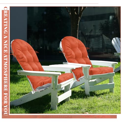Geelin 2 Pcs Outdoor Patio Chair Cushion Thick High Back Adirondack Chair Cushion Tufted Weather & Fade Resistant Anti-Slip Outside Rocking Chairs Pads with Ties, 44 x 19 x 4 Inch (Orange) - color: Orange