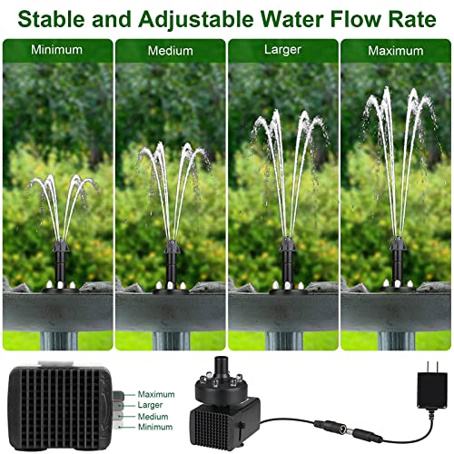 24-Hours Working Bird Bath Fountains Plug-in, Jutai Adjustable DC 12V Water Fountain Pump with LED Light for Birdbath, Garden, Small Fish Tank, Pond,16.4Ft Power Cord, Adapter Included(White) - color: White