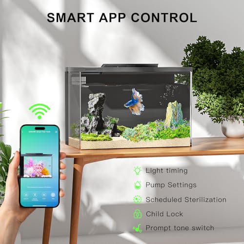 ERAARK 4 Gallon Betta Fish Tank,Smart APP Control Aquarium with Filter,Light,Water Pump,Self Cleaning
