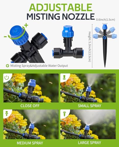 HIRALIY 15 Piece Quick-Connect Drip Irrigation Emitters for Drip Irrigation Kit Series 1/4'' tubing, Misting Adjustable Water Flow Emitters with Stake - style: 15Pcs Misting Dripper