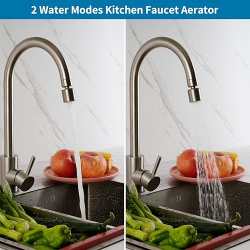 Hibbent NSF/ANSI/CAN 61 Certified Faucet Aerator, 360° Swivel Kitchen Sink Aerator, CUPC Certification 2-Flow Sink Sprayer Attachement, Faucet Replacement Part 55/64 Inch Female Thread, Brushed Nickel - color: Brushed Nickel, style: Classic 360 Degree Fau