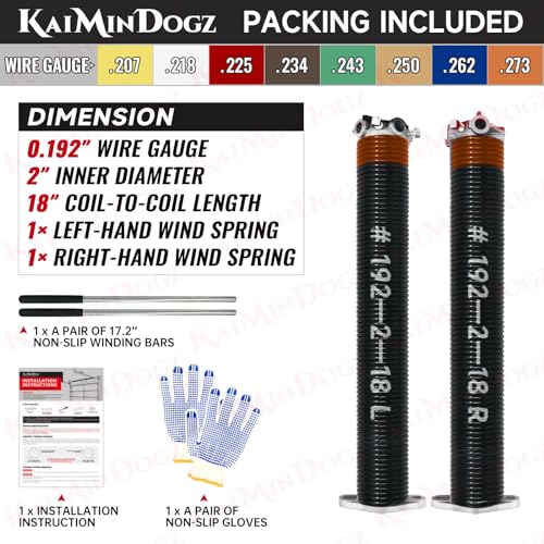 Pair of 2" Garage Door Torsion Springs Set with Non-Slip Winding Bars & Gloves, High Quality Precision Electrophoresis Black Coated, for Replacement & Installation, MIN 16,000 Cycles (0.192x2''x18'') - size: 0.192X2"X18"