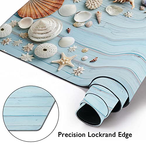 Shells on Blue Wood Large Mouse Pad Extended Gaming Mouse Pad Waterproof Desk Mat with Stitched Edge,Non Slip Base Keyboard Mouse pad for Home Office 35.4" X 15.7" - color: Shells on Blue Wood