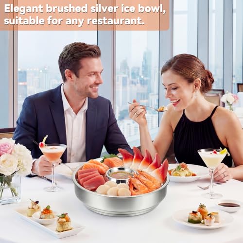 Shrimp Cocktail Serving Dish Chilled Serving Tray for Parties with Ice Bowl Stainless Steel Platter Charcuterie Servings Board Cold Dish for Shrimp Seafood Fruit Vegetable Buffet Restaurant