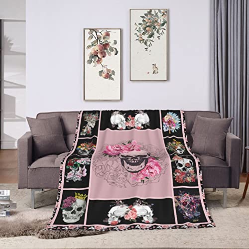 Sugar Skull Throw Blanket Super Soft Warm Horror Skeleton Rose Blanket for Women Cozy Plush Fleece Gifts Bedding Blanket for Adult Bed Couch Sofa 50"x40" - color: Rose Skull, size: 50"x40"