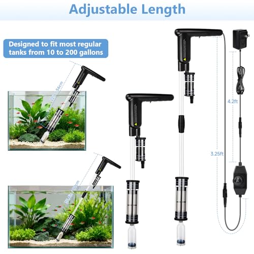 AQQA Upgraded DC 18W Electric Aquarium Vacuum Gravel Cleaner, Anti-Clog Pre-Filter Design, 7-in-1 Multifunctional Fish Tank Cleaning Kit for Dirt Removal, Water Change, Sand Washing, Turtle Shower
