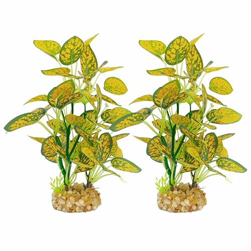Silk Aquarium Plants (2-Pack), 9.8-inch Artificial Aquarium Silk Plants— Simulated Fish Habitat Decor, Safe Silk Plants for Aquariums Fish Fishbowl (Gold) - color: Gold&green