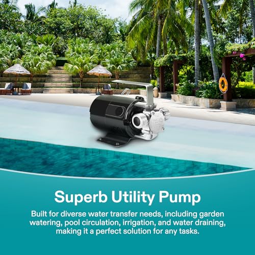 VIVOSUN 115V Water Transfer Pump, 1/10HP 330 GPH Portable Utility Pump with Water Hose Kit, Ideal for Removing Water from Gardens, Hot Tubs, Rain Barrels, Pools, Ponds, and Aquariums - size: 1/10HP-330 GPH