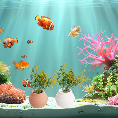 Saim Aquarium Mini Ceramic Pots Decoration Fish Tank Accessories Anti-Floating Aquarium Plant Weights Plant Holder for Fish Tank