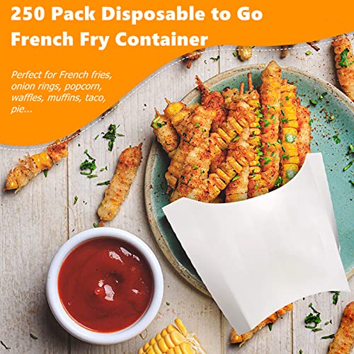 Lyellfe 250 Pack French Fry Holder, Disposable To Go French Fry Container Box, 4 Oz Stackable White Kraft Paper Charcuterie Cups for Fries, Onion Rings, Popcorn, Take Out, Party, Grease Resistant