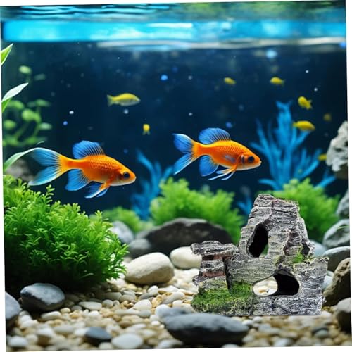 Aquarium Decor Moss Rock Cave – Resin Fish Tank Ornament for Hiding & Shelter, Natural Mountain Terrain Habitat for Shrimp, Betta & Reptiles, Small Landscape Rock Decoration for Tank Accessories
