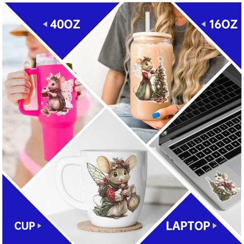 UV DTF Cup Wrap for 16oz Glass, 12 Sheets Victorian Mouse Decals Personalized Rub on Transfer Stickers for Glass - style: Victorian Mouse